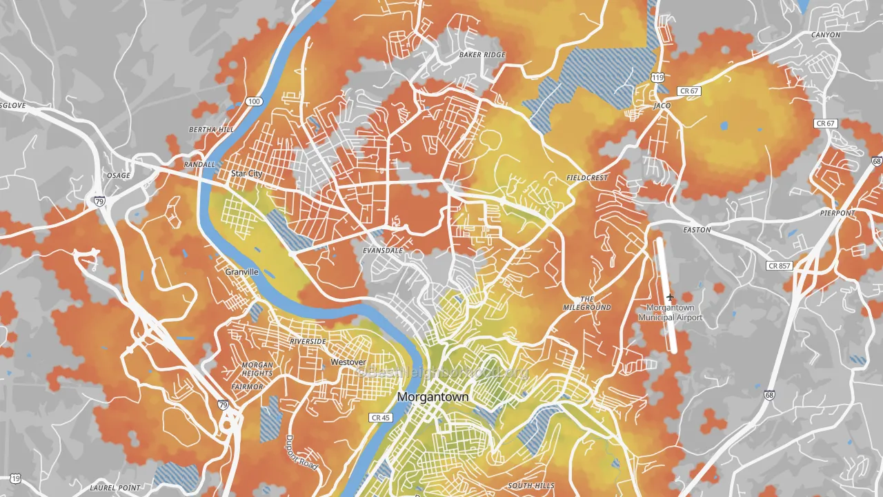 Bike Grade map of 26505, WV