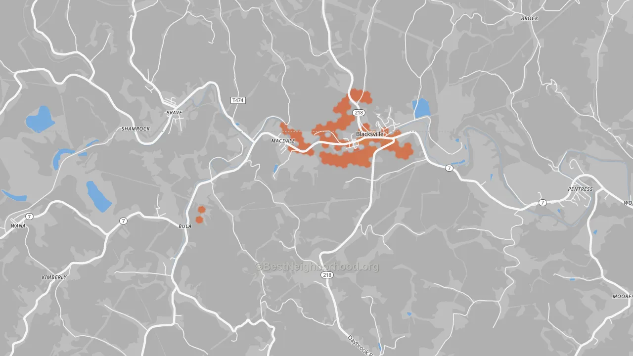 Bike Grade map of 26521, WV