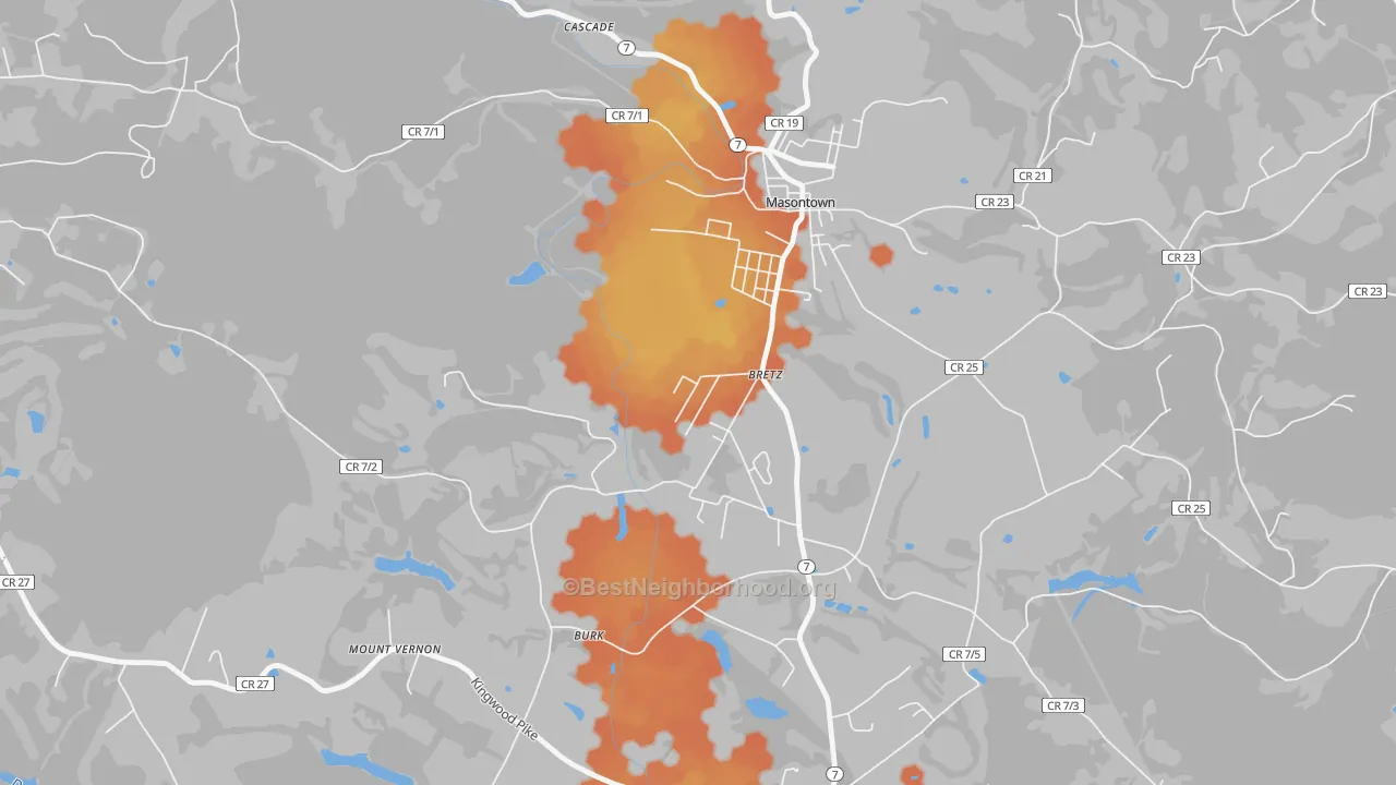 Bike Grade map of 26524, WV