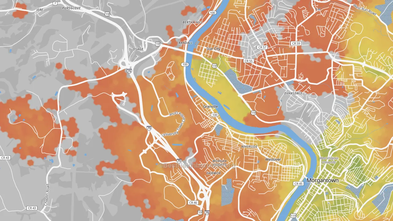 Bike Grade map of 26534, WV