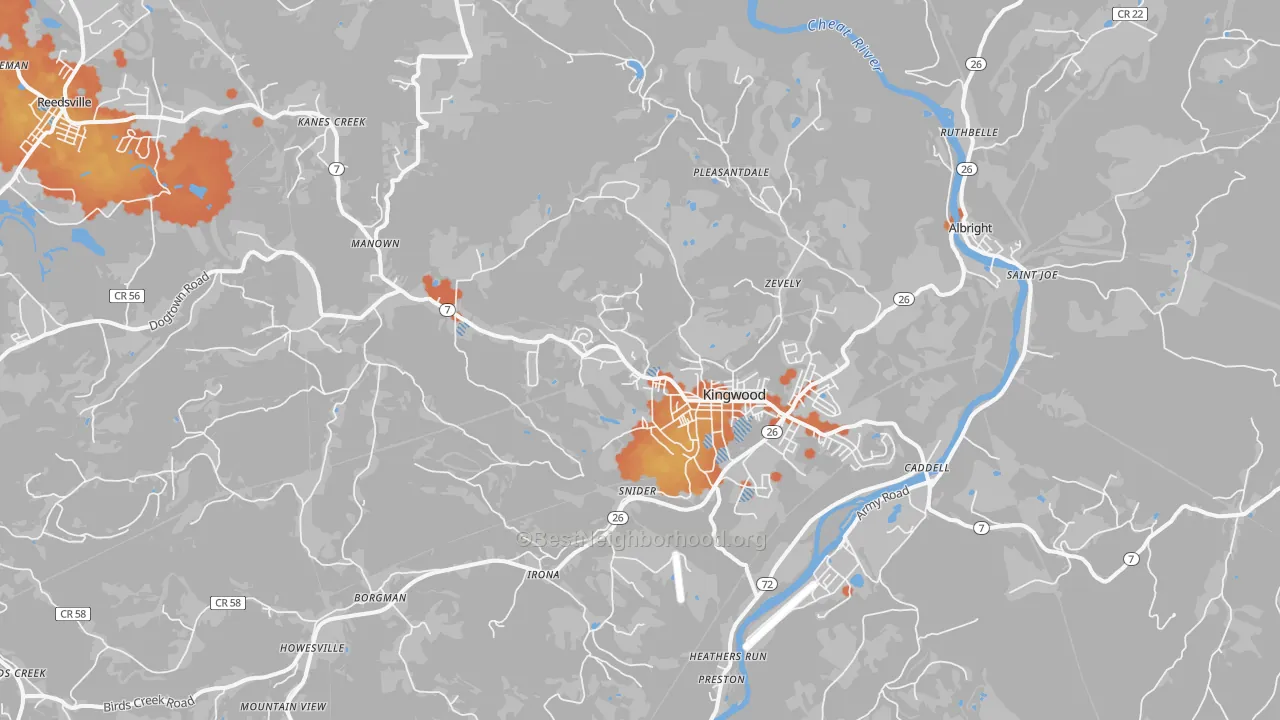 Bike Grade map of 26537, WV