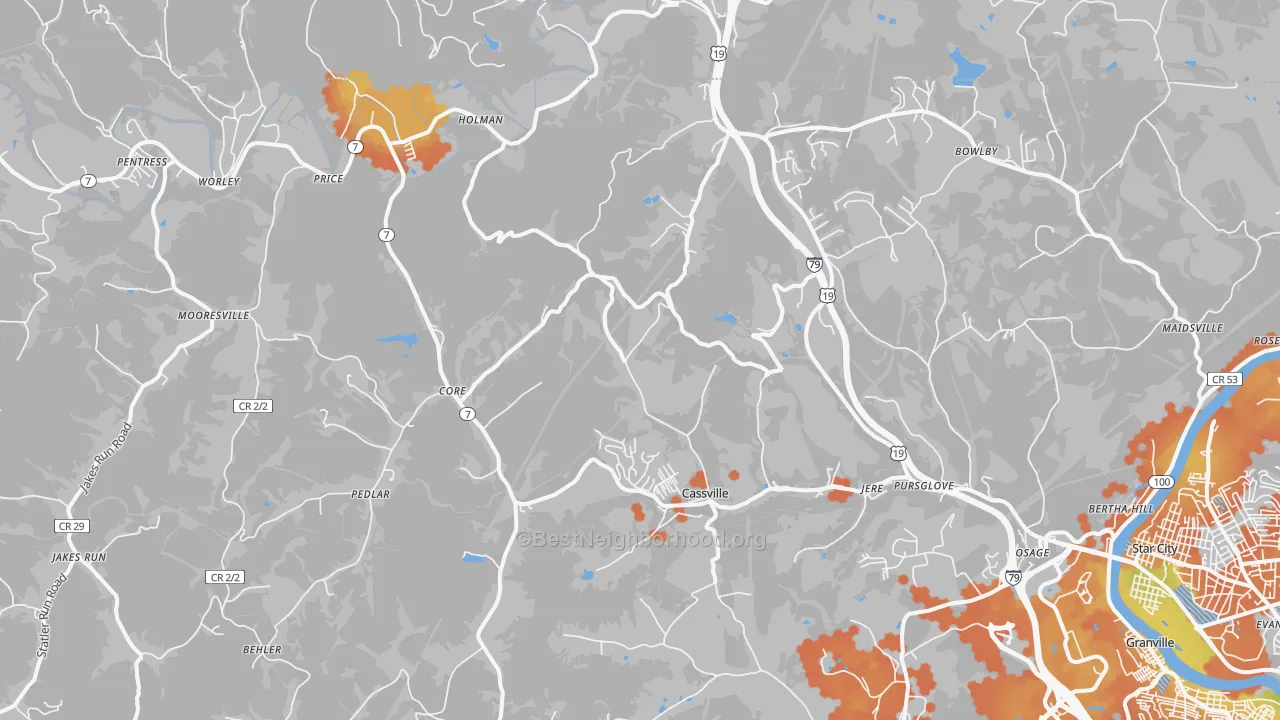 Bike Grade map of 26541, WV