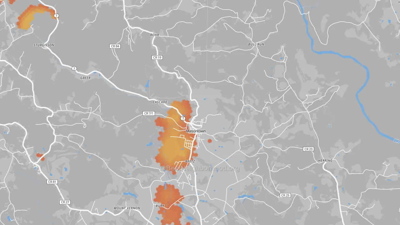 Bike Grade map of 26542, WV