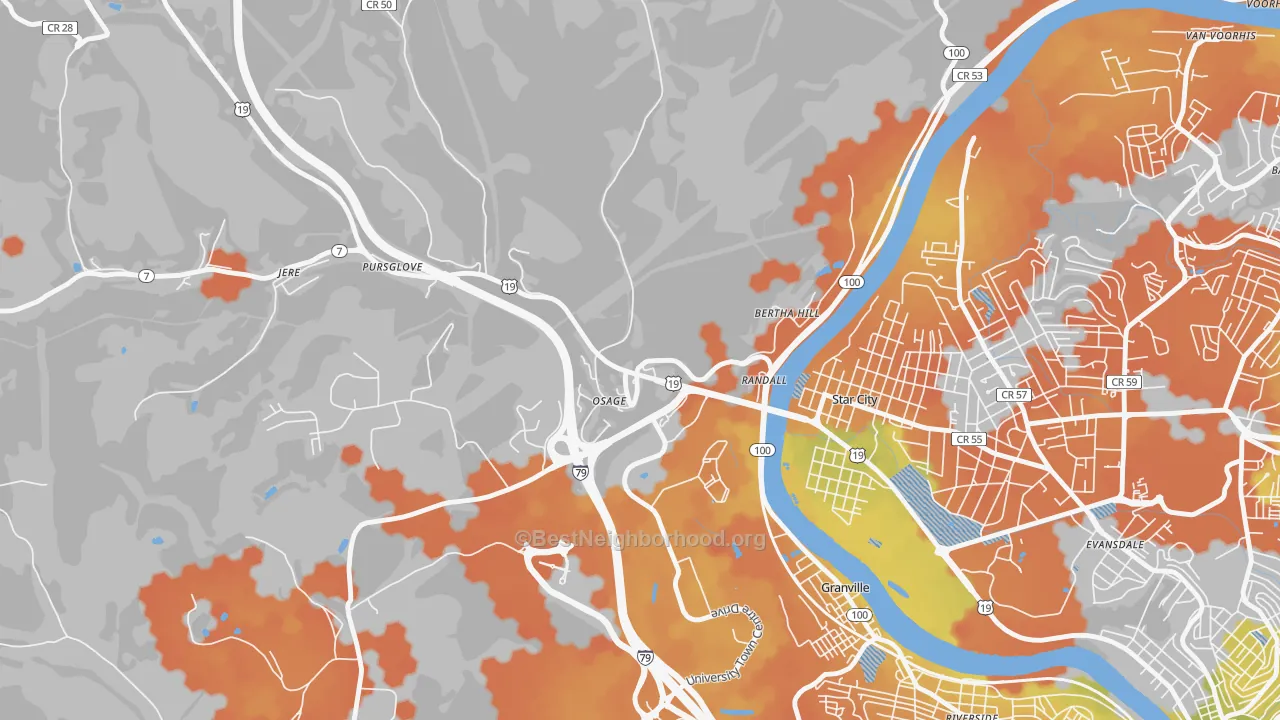 Bike Grade map of 26543, WV