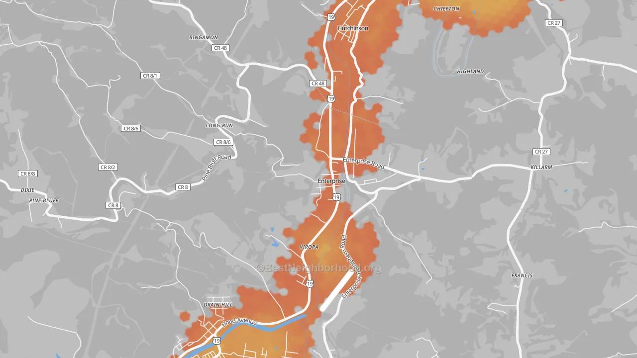 Bike Grade map of 26568, WV