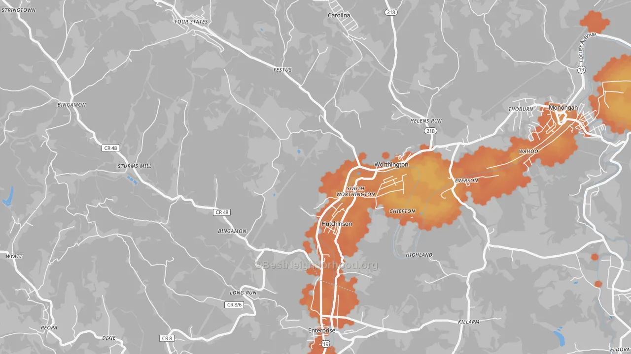 Bike Grade map of 26591, WV