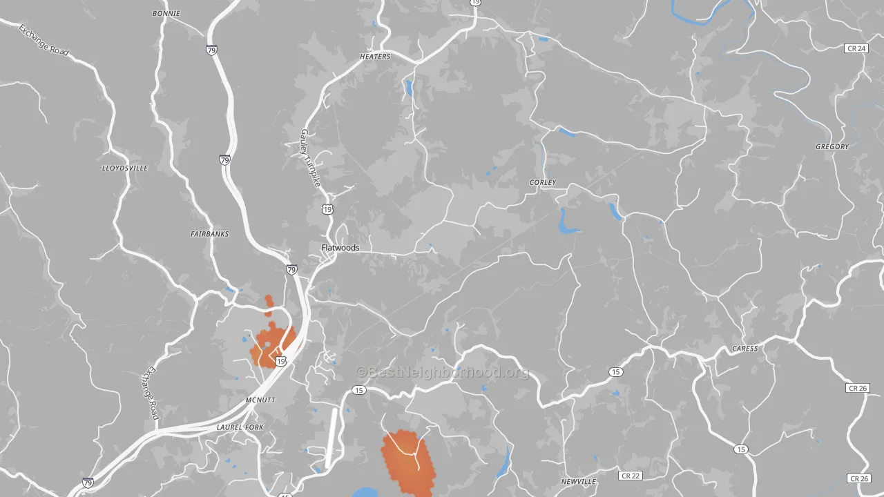 Bike Grade map of 26621, WV