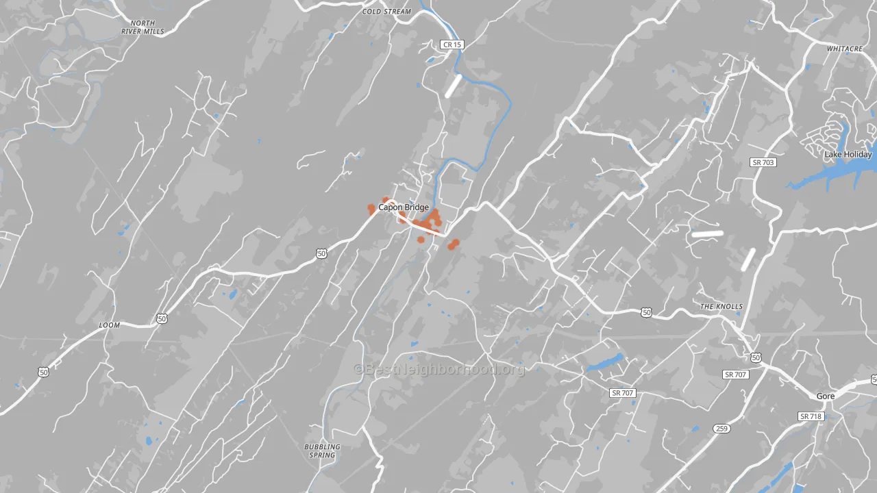 Bike Grade map of 26711, WV