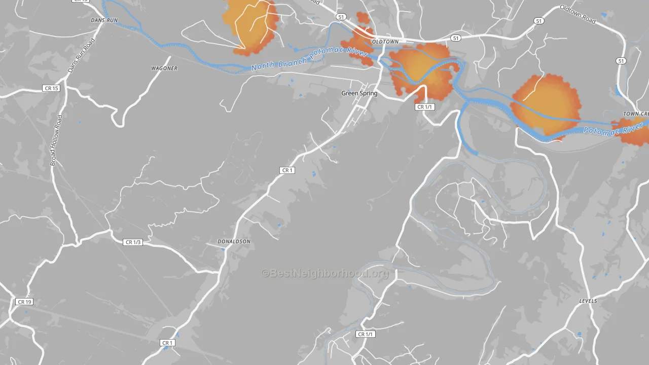 Bike Grade map of 26722, WV