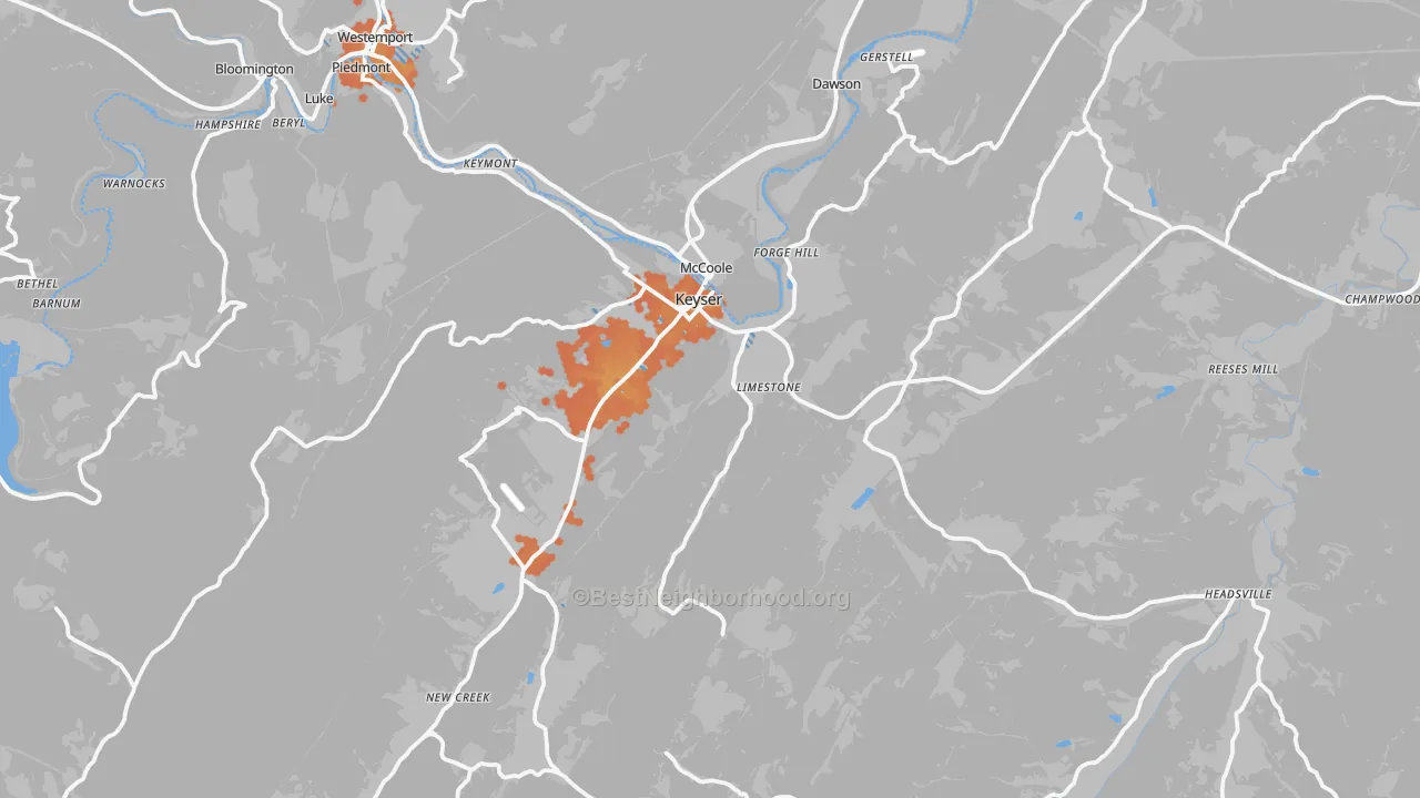 Bike Grade map of 26726, WV
