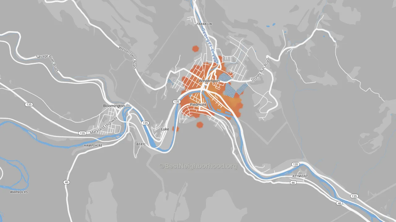 Bike Grade map of 26750, WV