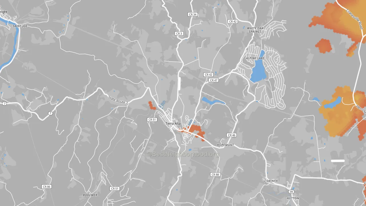 Bike Grade map of 26764, WV