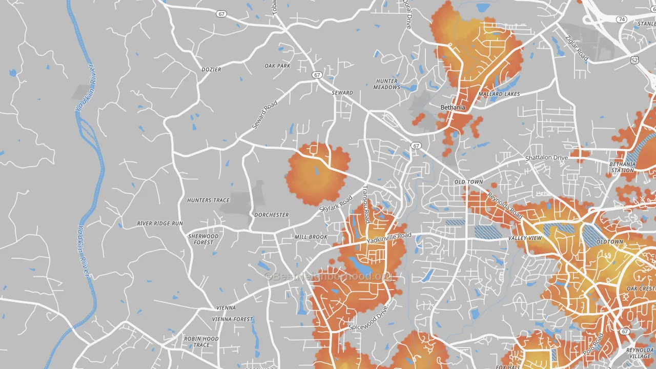 Bike Grade map of 27040, NC