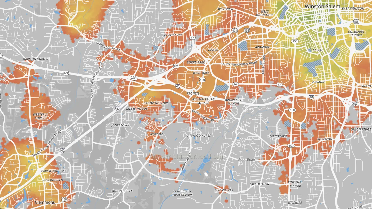 Bike Grade map of 27103, NC