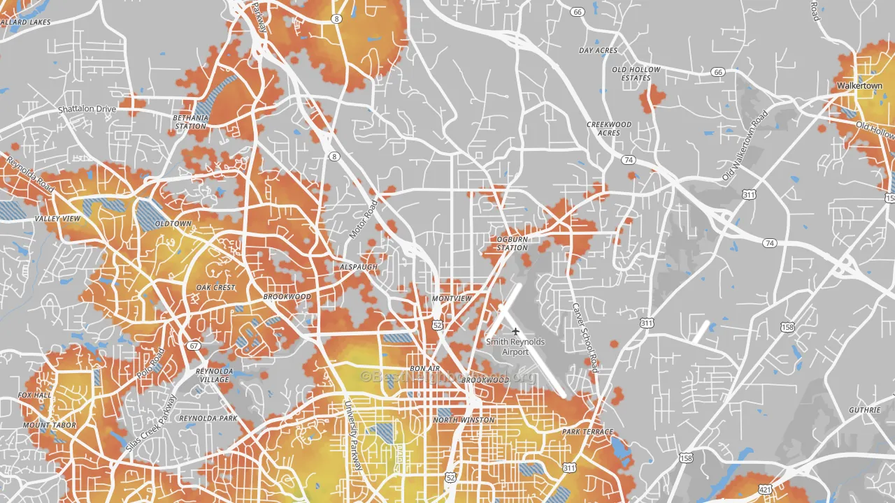 Bike Grade map of 27105, NC