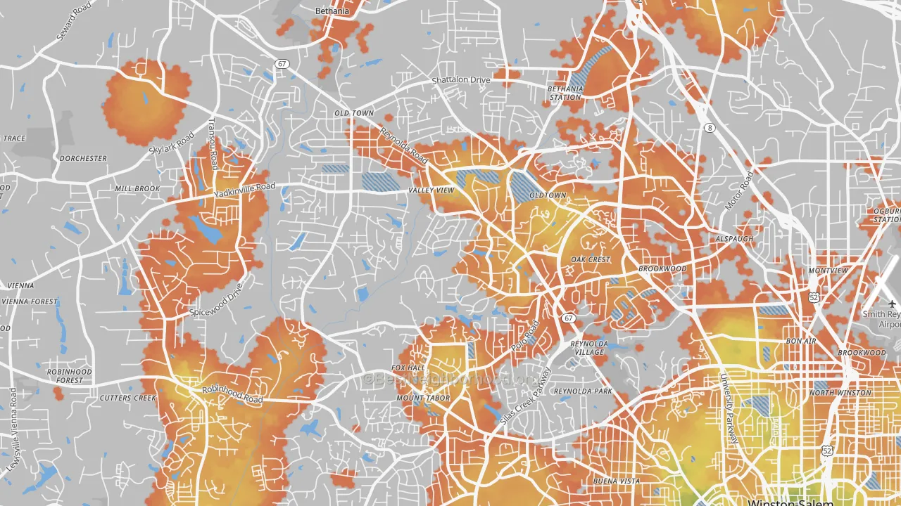 Bike Grade map of 27106, NC