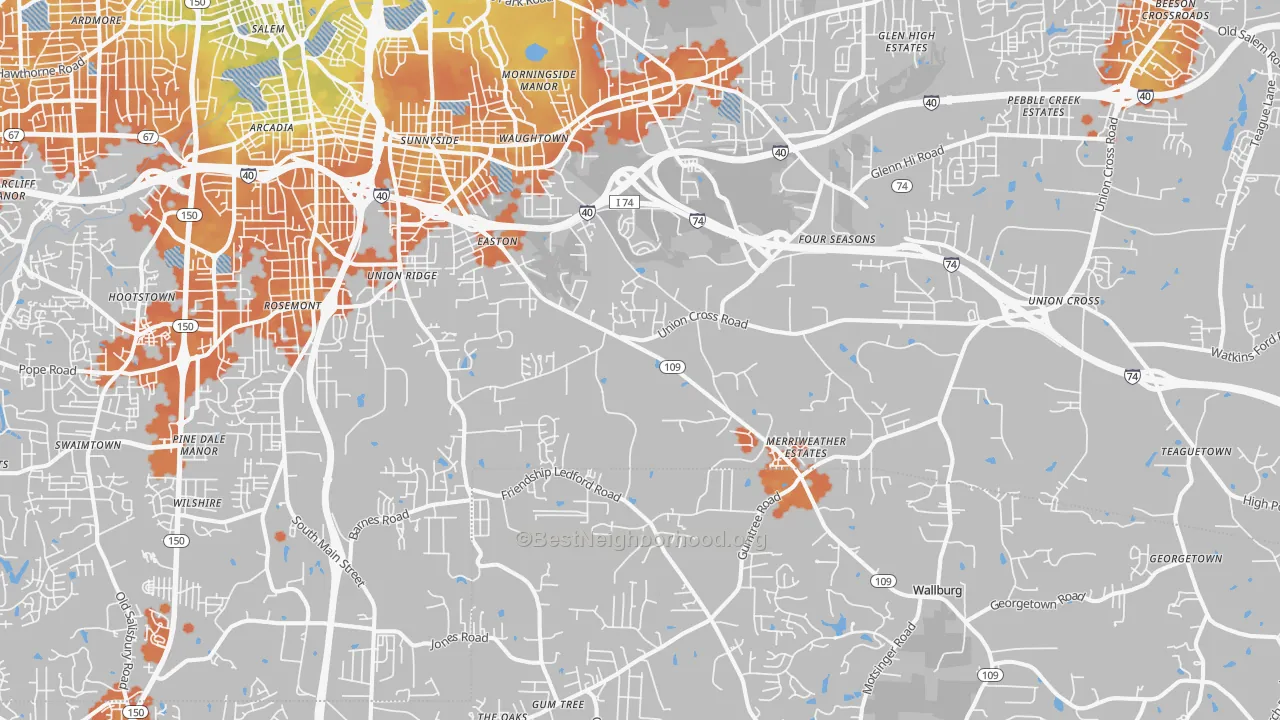 Bike Grade map of 27107, NC