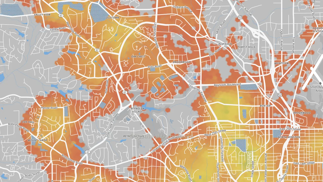 Bike Grade map of 27109, NC
