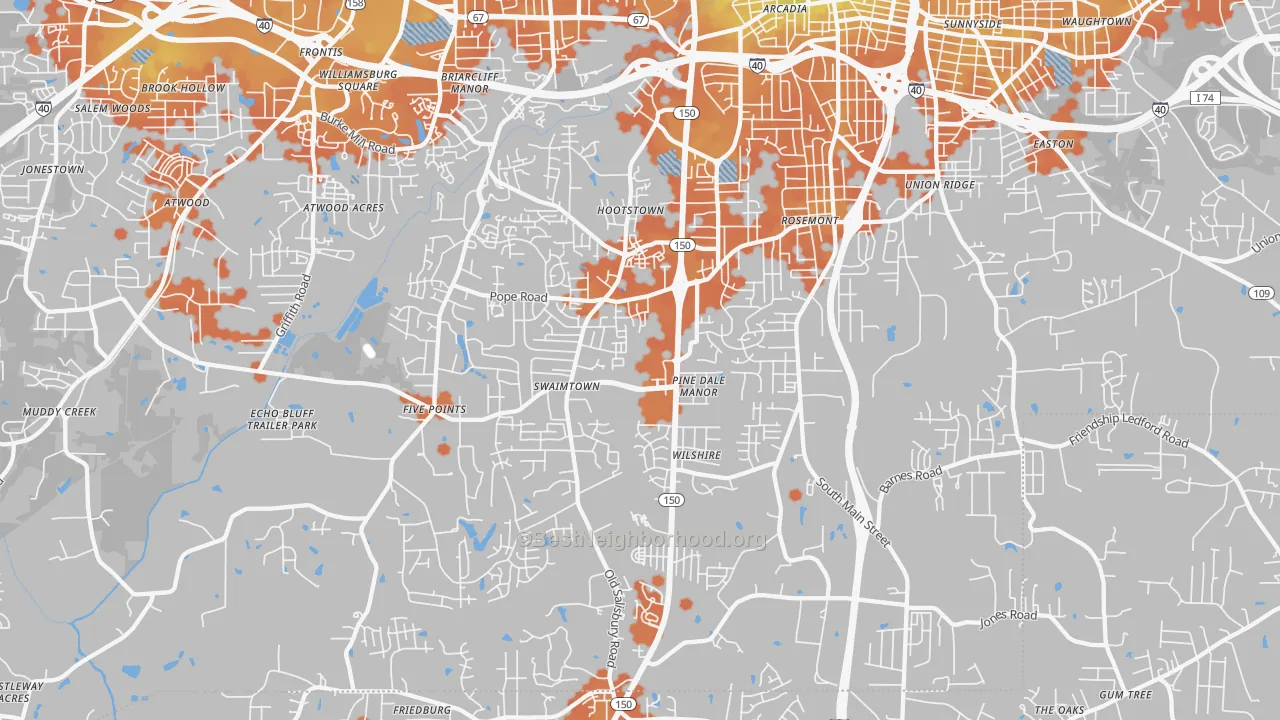 Bike Grade map of 27127, NC