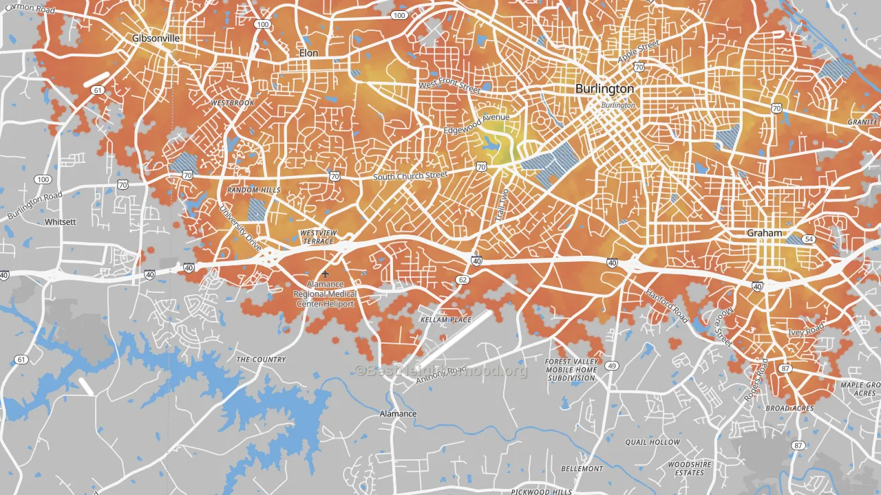 Bike Grade map of 27215, NC
