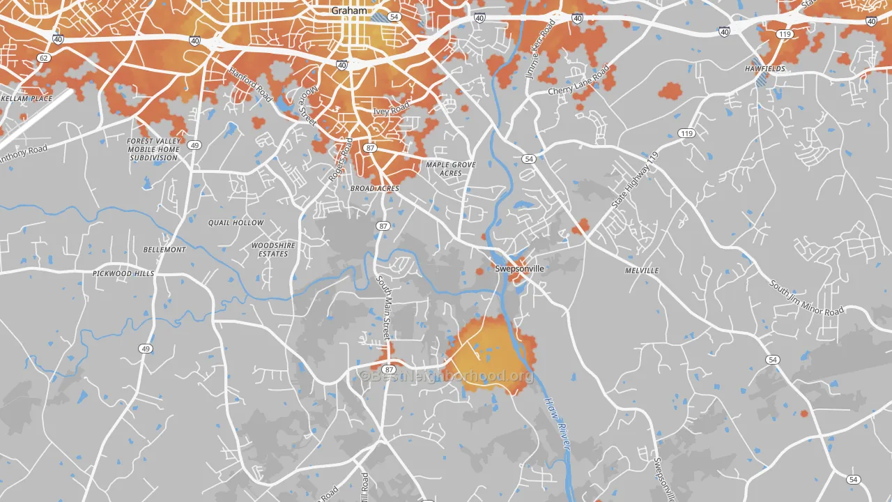 Bike Grade map of 27253, NC