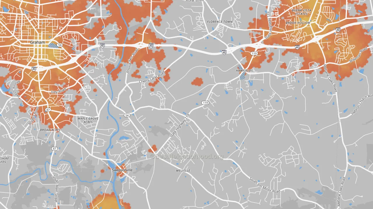 Bike Grade map of 27258, NC