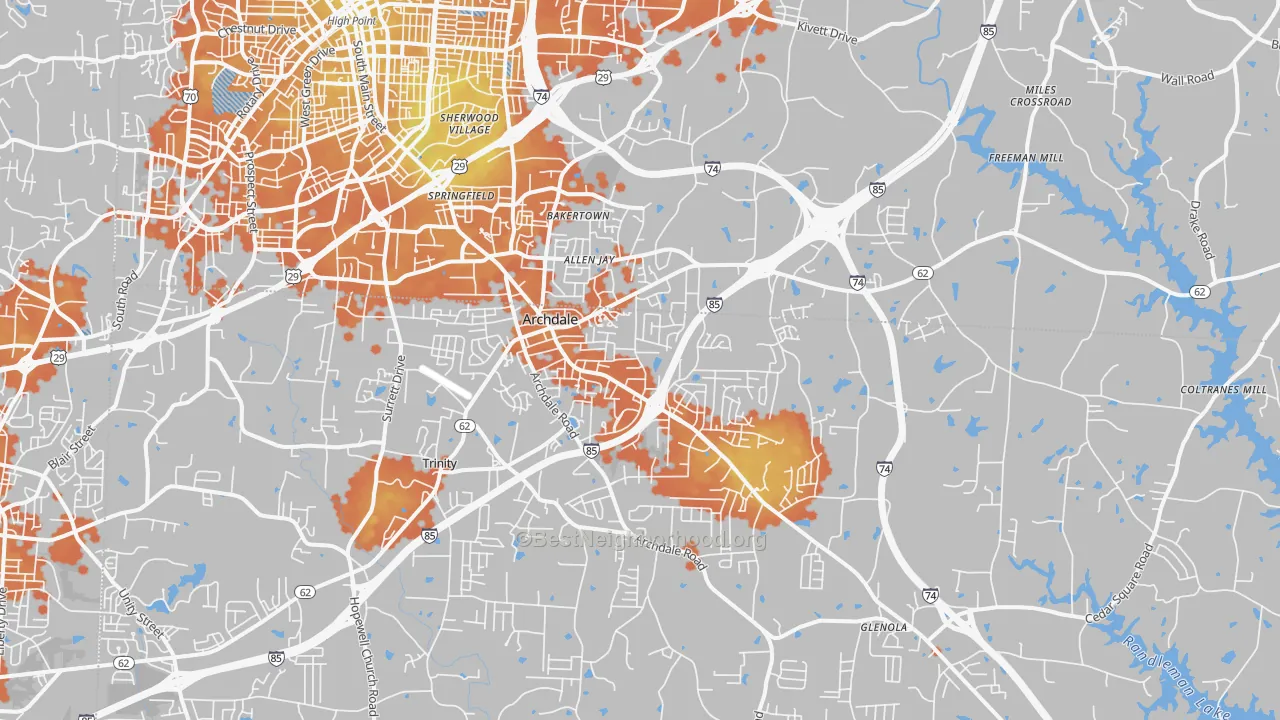 Bike Grade map of 27263, NC
