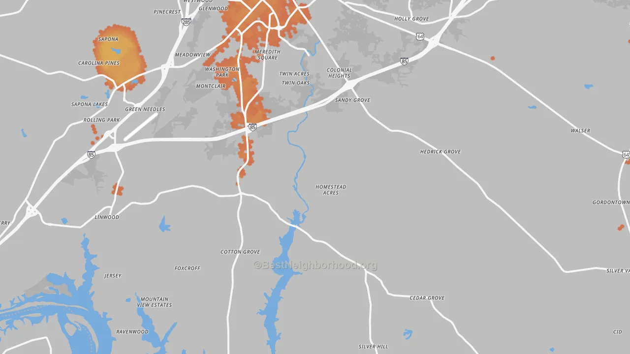 Bike Grade map of 27292, NC
