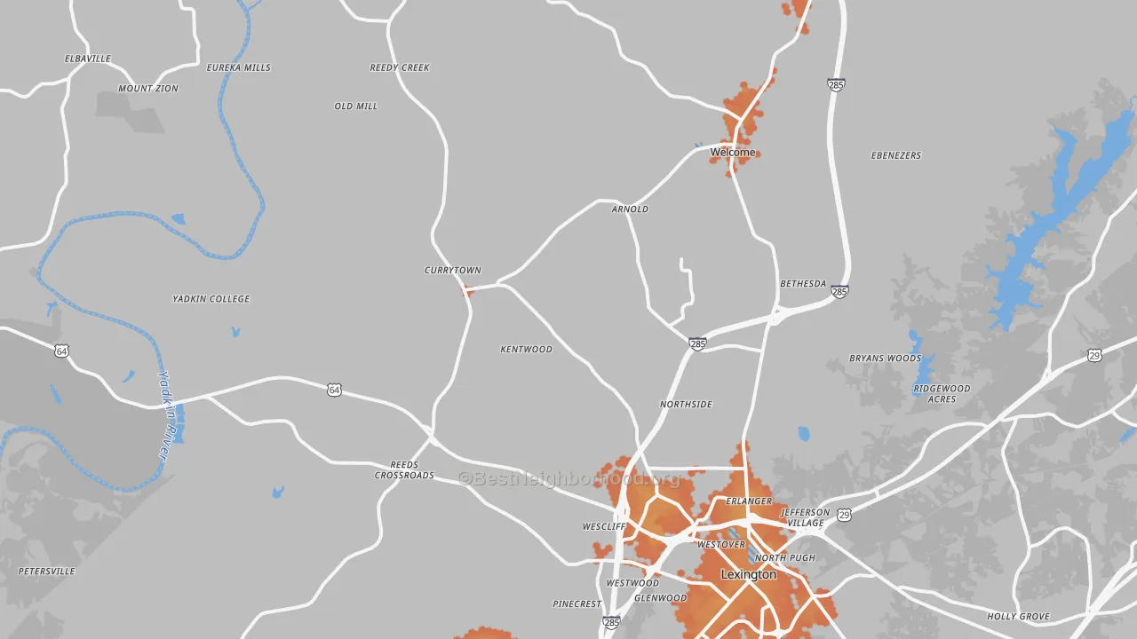 Bike Grade map of 27295, NC