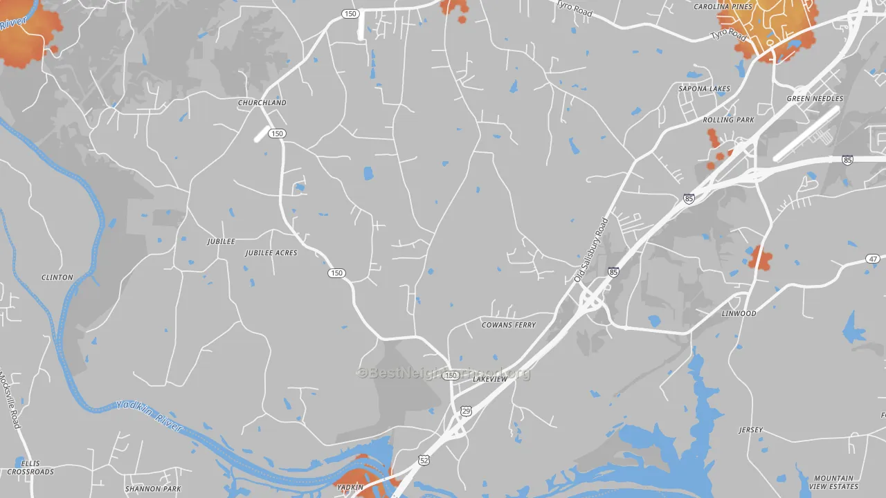 Bike Grade map of 27299, NC