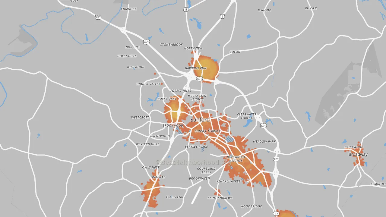Bike Grade map of 27330, NC