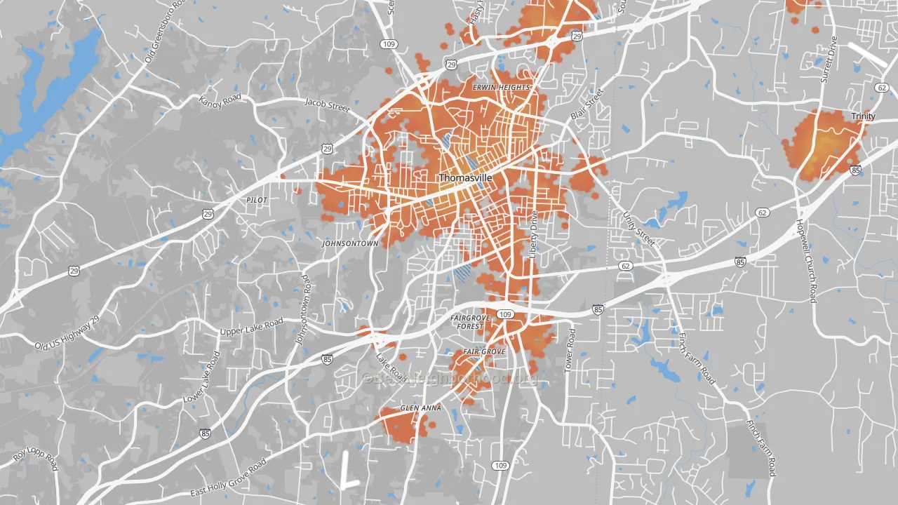 Bike Grade map of 27360, NC