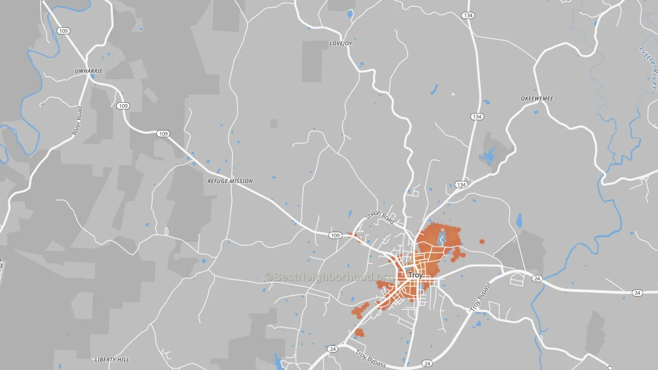 Bike Grade map of 27371, NC