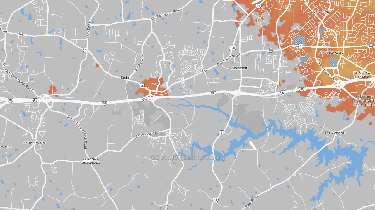 Bike Grade map of 27377, NC