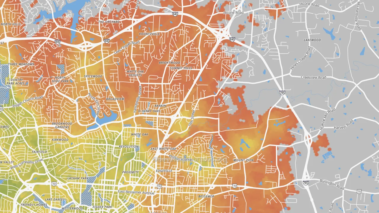 Bike Grade map of 27405, NC