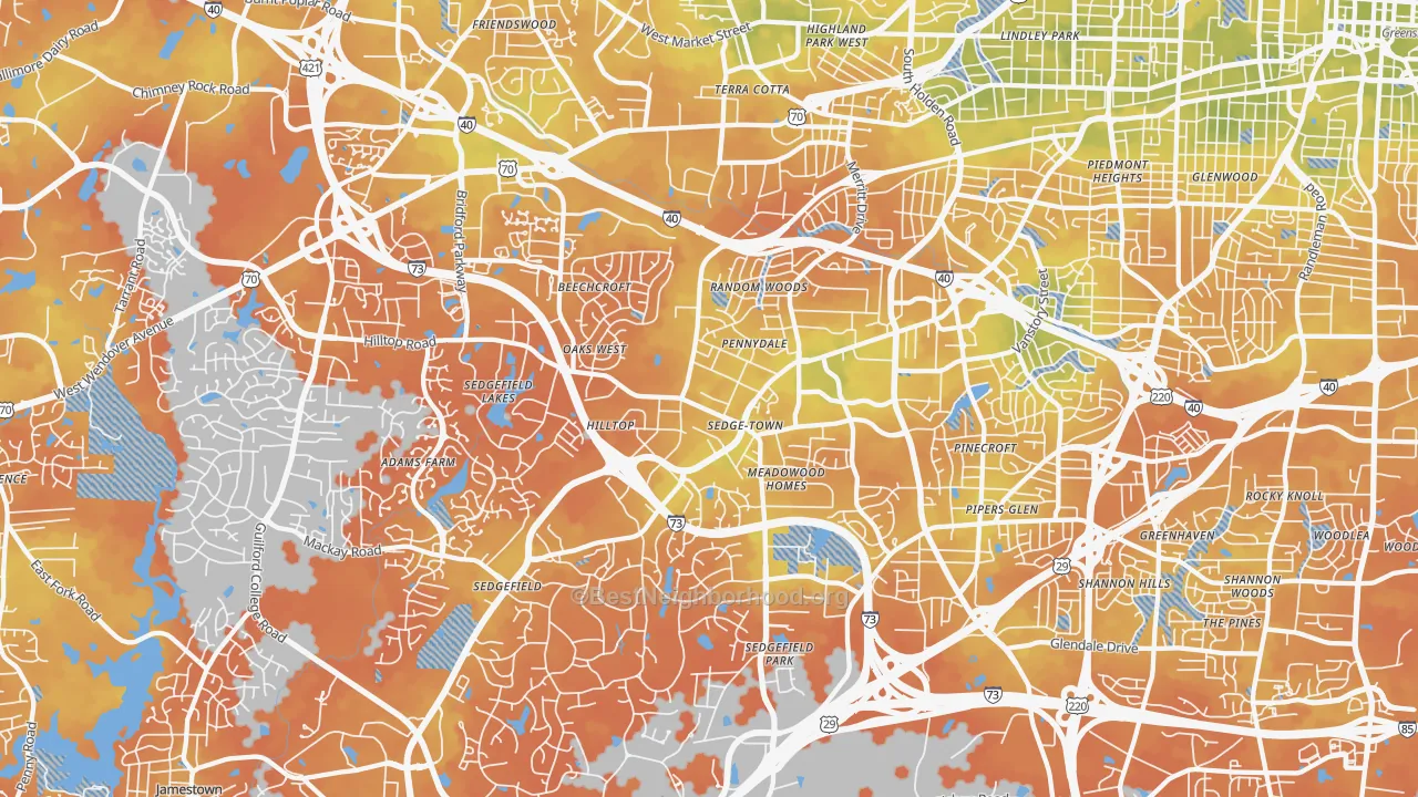 Bike Grade map of 27407, NC