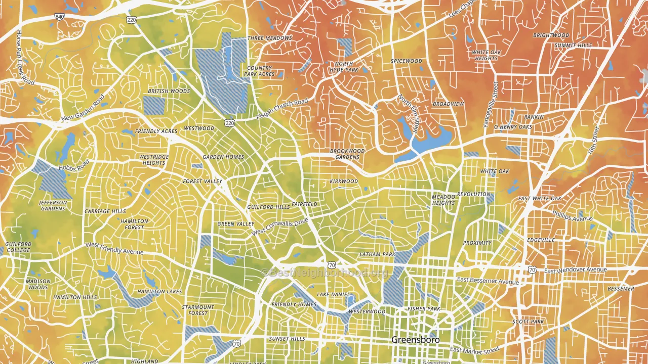 Bike Grade map of 27408, NC