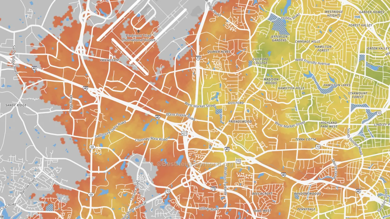 Bike Grade map of 27409, NC