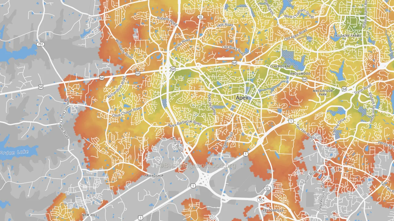 Bike Grade map of 27502, NC