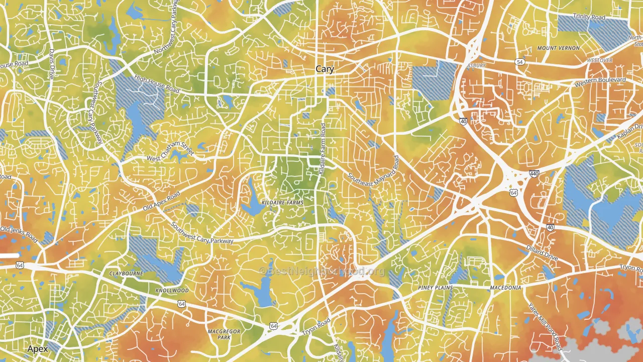 Bike Grade map of 27511, NC