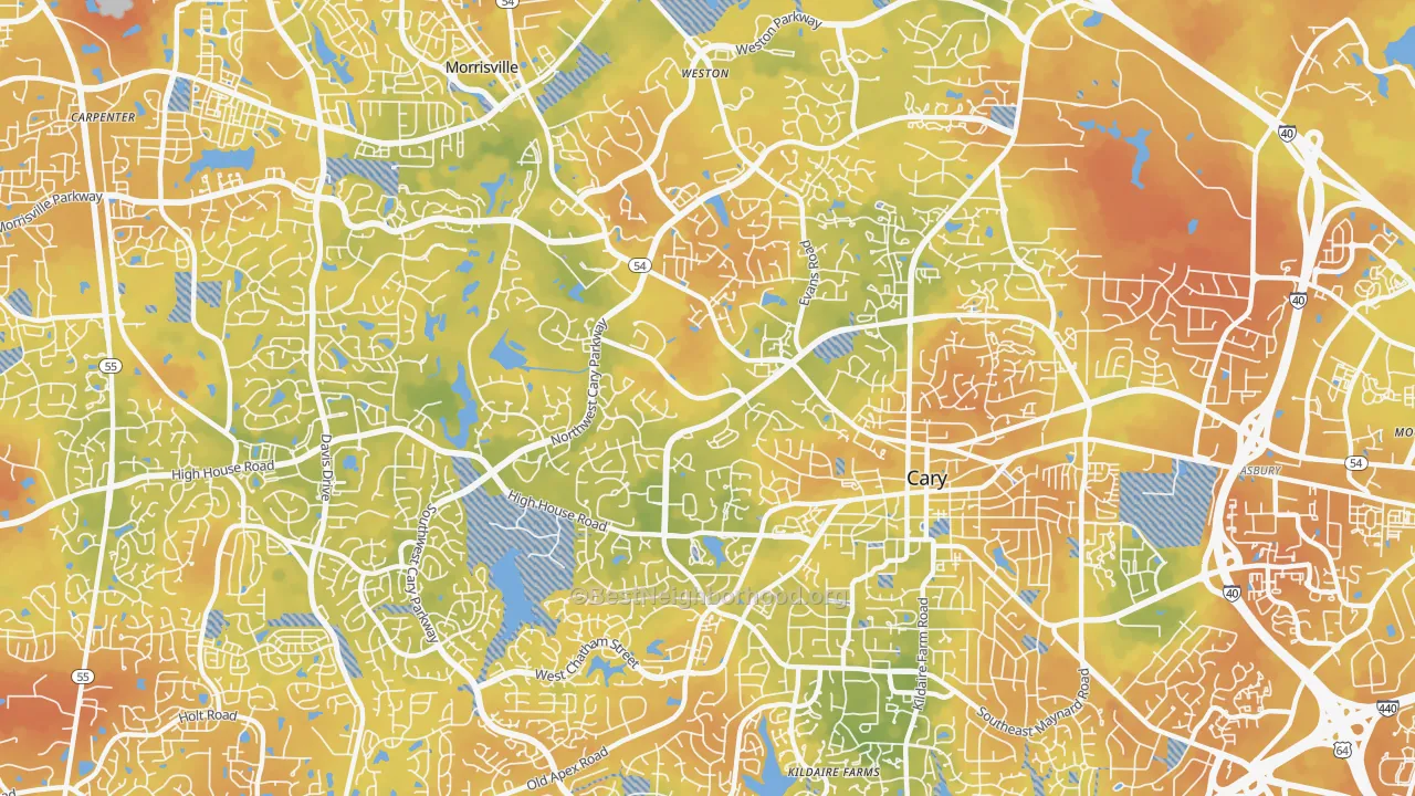 Bike Grade map of 27513, NC