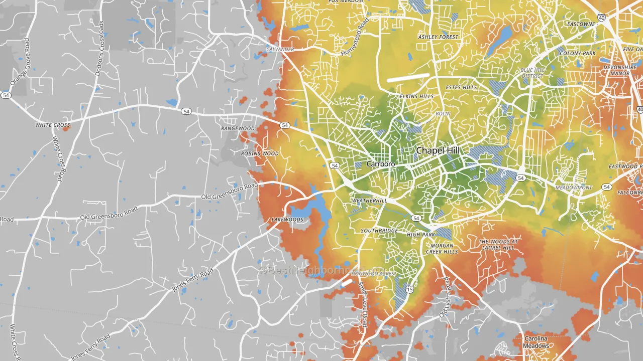 Bike Grade map of 27516, NC
