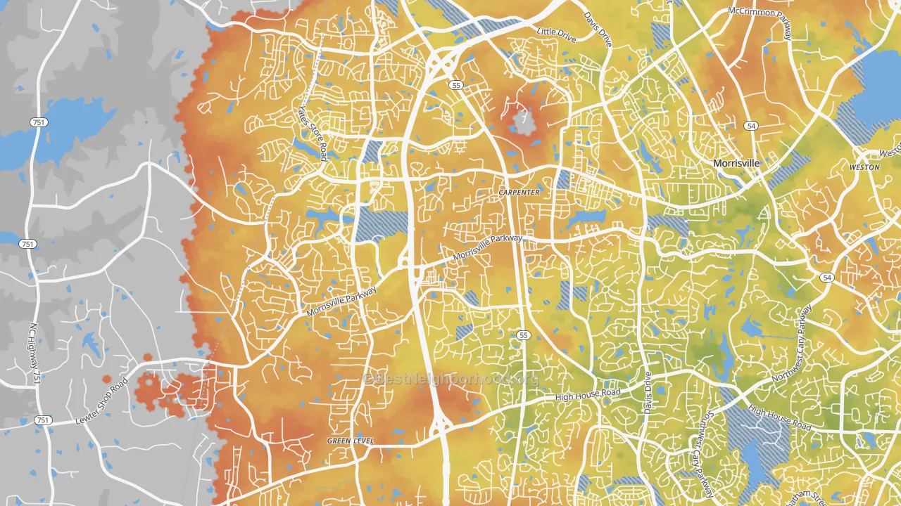 Bike Grade map of 27519, NC