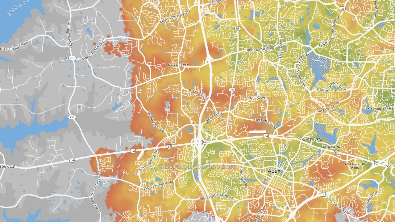 Bike Grade map of 27523, NC