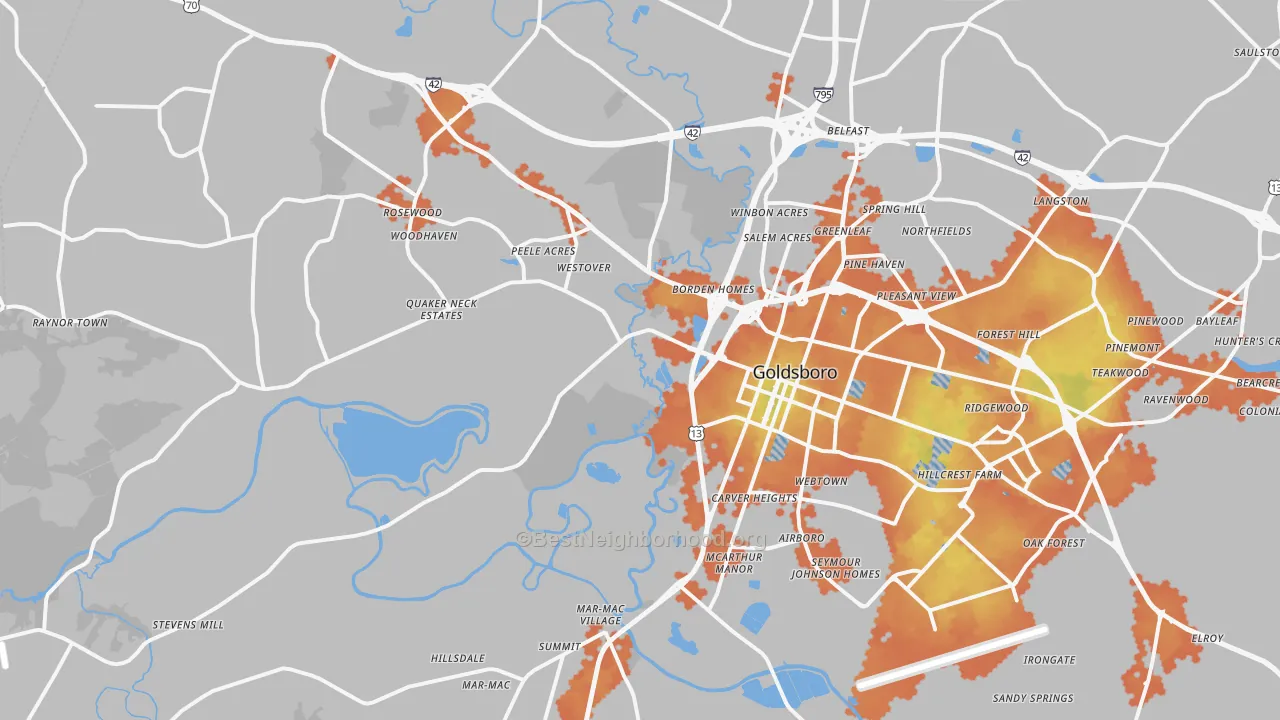 Bike Grade map of 27530, NC