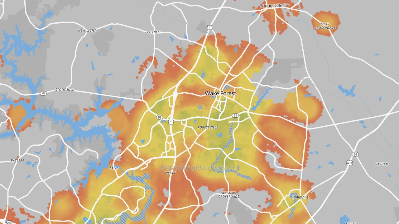 Bike Grade map of 27587, NC