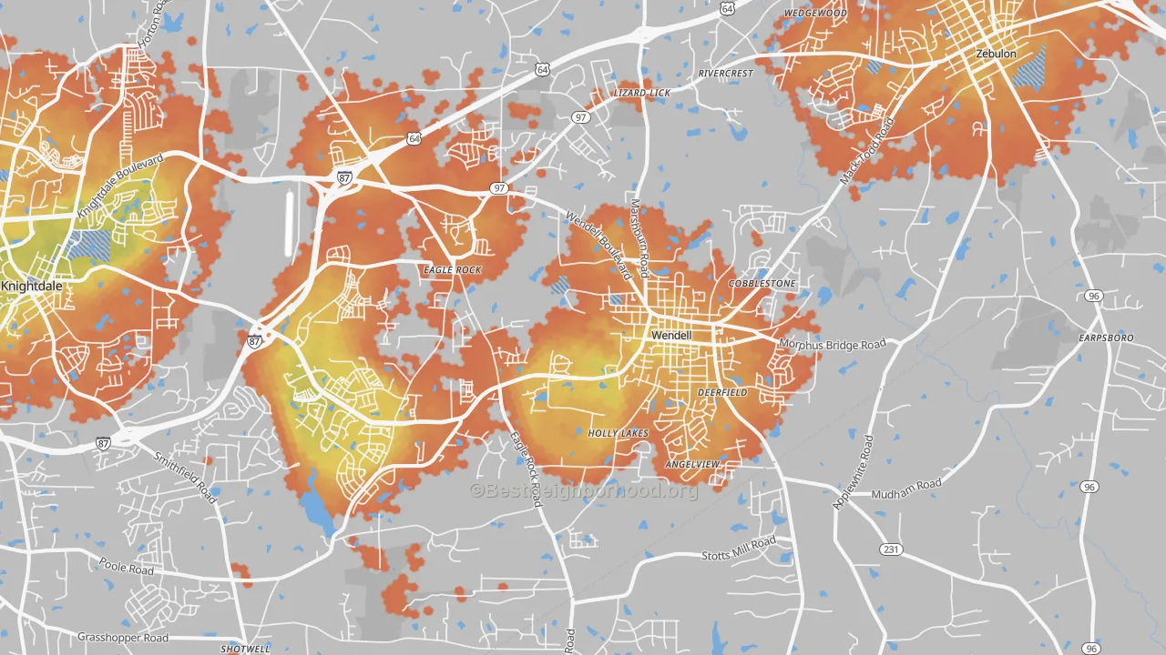 Bike Grade map of 27591, NC