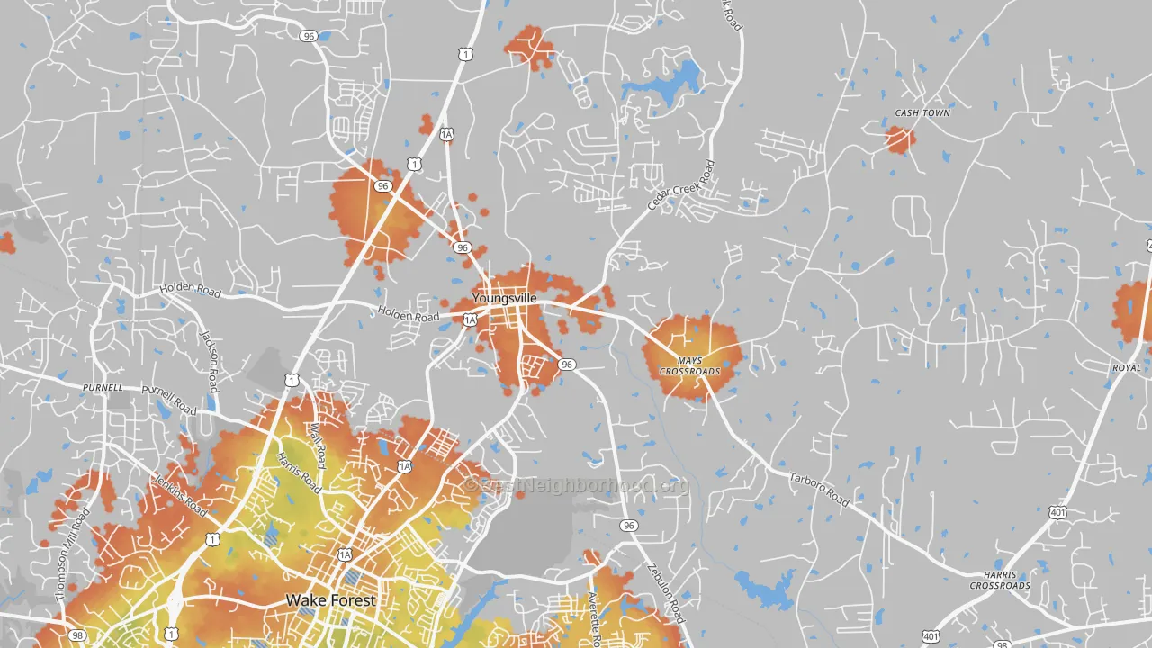 Bike Grade map of 27596, NC