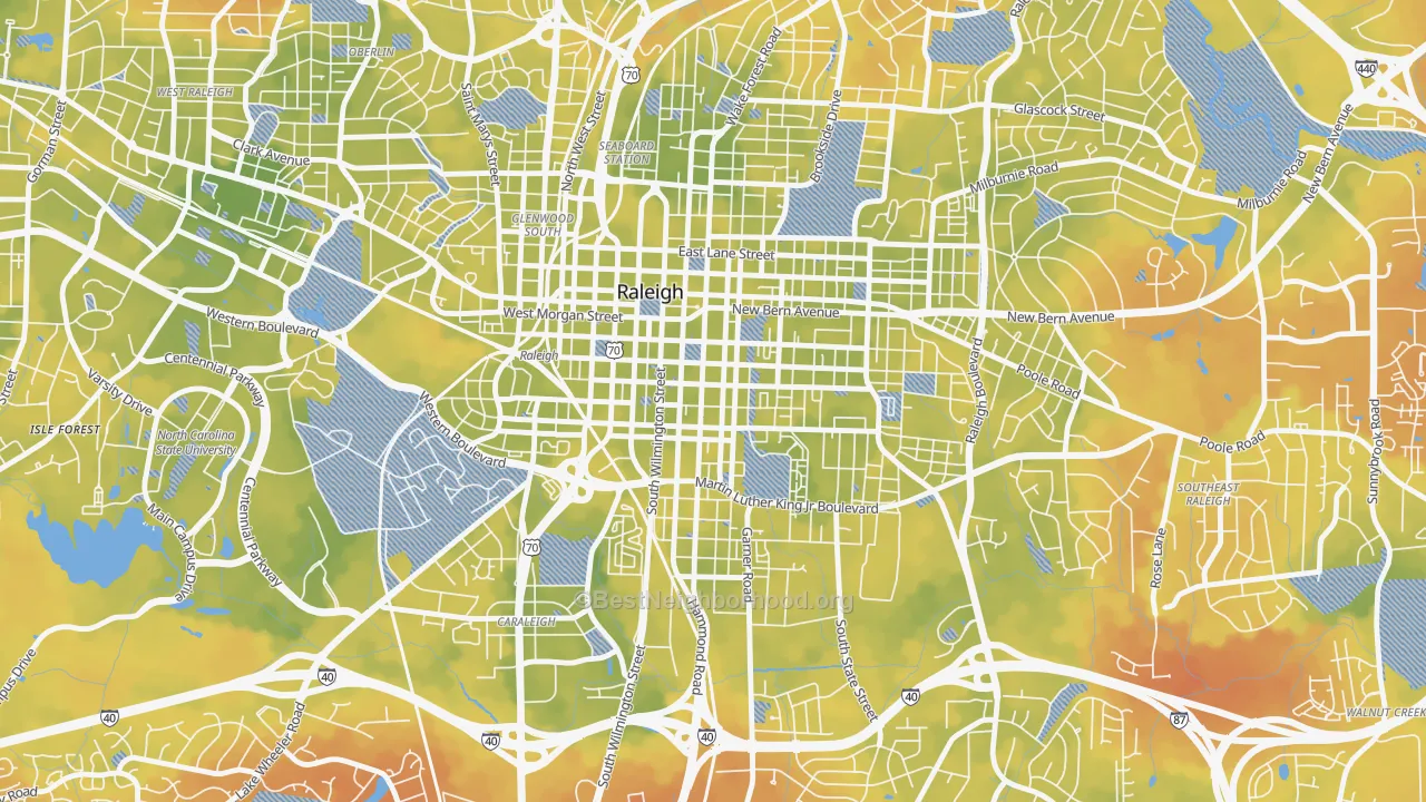 Bike Grade map of 27601, NC