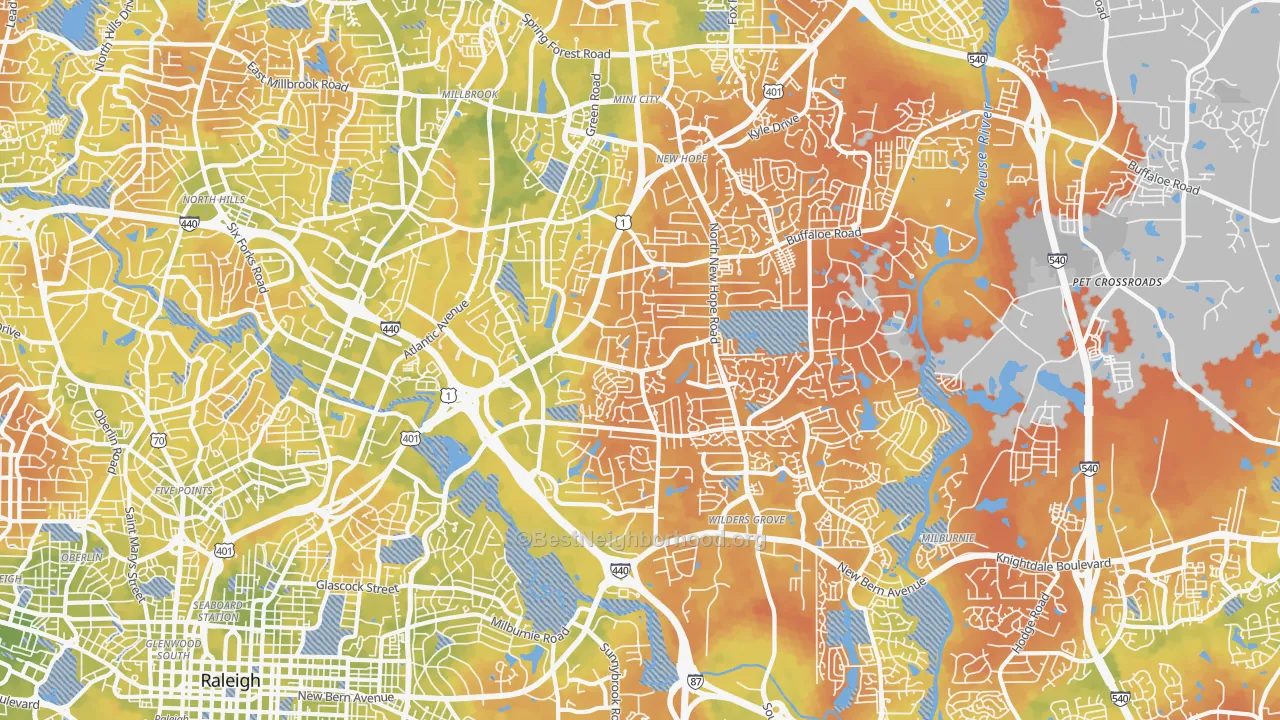 Bike Grade map of 27604, NC